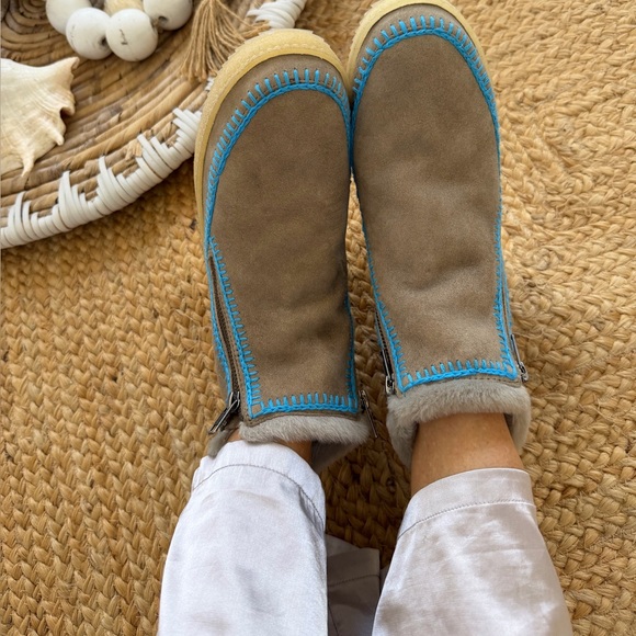 Free peopleNew LaidBack London Setsu Gray Suede blue crochet Shearling Cozy ❤️🎁 - Picture 6 of 10